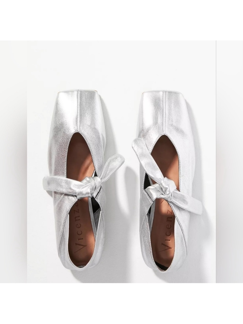 Vicenza Metallic Silver Maryjane Bow Ballet Flats